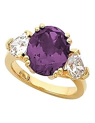 14K Yellow Gold Amethyst and Diamond Ring -- LIFETIME WARRANTY