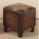 Beautiful Bi-Cast Leather SQUARE OTTOMAN with FANCY LACE STITCHING