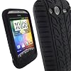 iGadgitz Black Silicone Skin Case Cover with Tyre Tread Design for HTC Wildfire S Android Smartphone Mobile Phone + Screen Protector