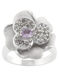 Sterling Silver Matte Flower with Amethyst Center Ring