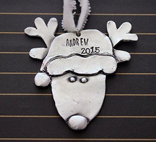 Christmas Ornament Reindeer Personalized With Name And Year by Bliss Stamped Jewelry.