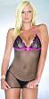 2Pc Polka Dot Mesh Mini Dress With Eyelash Lace Trim And Rhinestone Bow, Includes G-String