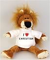 Lion plush toy (Fetzy) with I Love Christian t-shirt