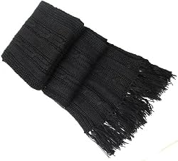 Handmade Alpaca Natural Fiber Scarf in Cable Design - Elegant Black (Extra Long)