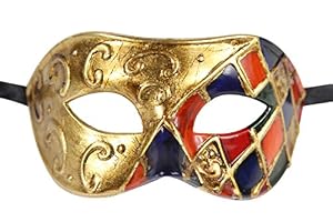Luxury Mask Men's Vintage Design Masquerade Prom Mardi Gras Venetain, Gold/Multicolor Antique Finish, One Size