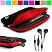 Durable Protective Neoprene Glove Sleeve Cover Carrying Case for Amazon Kindle 3 Wifi 3G 6 inch LCD Display Screen + Hi-Fi Noise Reducing Handsfree Headphones with Mic, Red Trim