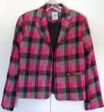 Fuschia/Black/Grey Plaid Blazer Jacket with Notch Collar Fully Lined 2 Pockets Sizes XS-XL