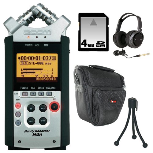 Zoom H4n Handy Recorder Bundle with Gearlux Carrying Case, SD Card, Headphones, and Mini Tripod