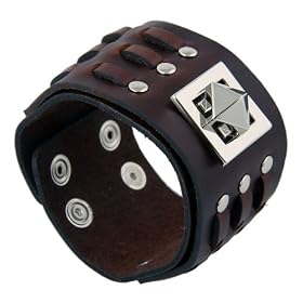 Genuine Leather Bracelet with Stainless Steel accent - Brown