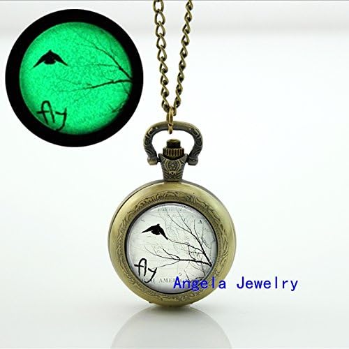 Pretty Lee Fashion Fly Bird Pocket Watch Necklace Fly Bird Locket Necklace Glowing Necklace Pendant