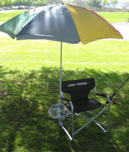DADDY-GONE-FISHING-Deluxe Folding Fishing Chair w/ Side Table,Rod Holder & Big Umbrella -3 YEARS WARRANTY...A BONUS SOLAR RECHARGEABLE LED LIGHT INCLUDED WITH YOUR PURCHASE..