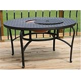 Outdoor Fire Pit and Ice Chest Patio Dining Table in Black