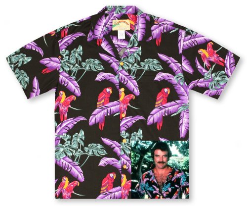 Paradise Found Jungle Bird Black Tom Selleck Magnum PI Hawaiian Shirt