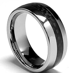 8MM Dome Men's Tungsten Carbide Ring Wedding Band W/ Carbon Fiber Inaly size 11