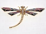Golden Dragonfly Color Enamel Wing Gold Tone Crystal Rhinestone Paint Broach Pin