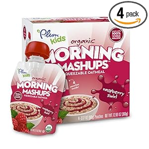 Plum Organics Kids Morning Mashups Squeezable Oatmeal - Rasberry Swirl - 3.17 Oz. Pouch - 4 Pack