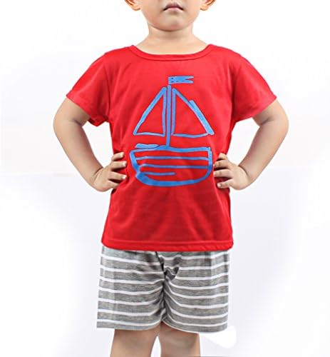UBWH Baby Boys Clothing Short Sleeve T Shirts and Stripe Shorts Sets Red 0-6M