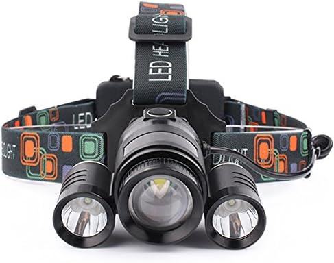 RUIMX 3000 Lumen Zoomable Bright LED Headlamp Flashlight 1xT6 and 2xQ5 LED with 2 Rechargeable Batteries and Wall Charger for Hiking Camping Riding Fishing Hunting (Black)