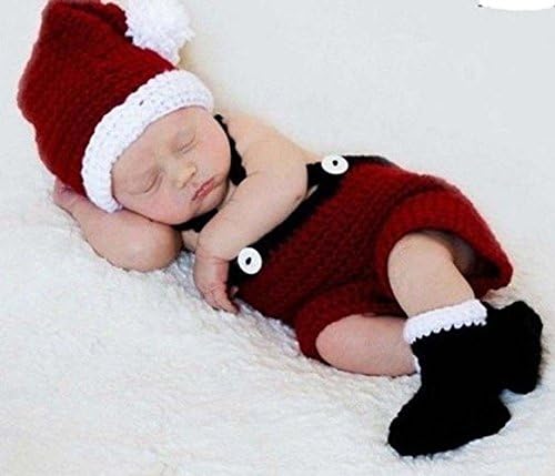 Photography Props Costume Baby Merry Christmas Crochet Knitted Hat Diaper Shoes