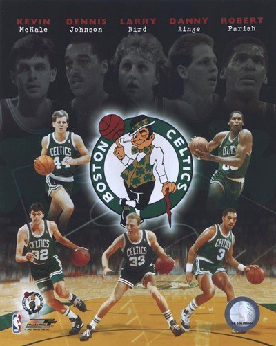 Boston Celtics Big Five Legends Kevin McHale, Dennis Johnson, Larry Bird, Danny Ainge and Robert Parish 8X10 Photo