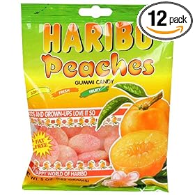 Haribo Gummi Candy, Peaches, 5-Ounce Bags (Pack of 12)