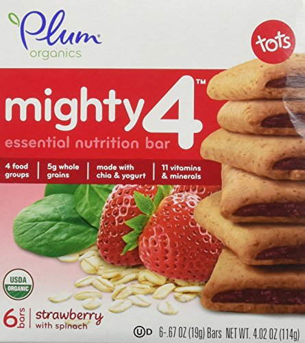 Plum Organics Mighty 4 Essential Nutrition Bar Strawberry with Spinach 6 Count 2 Pack
