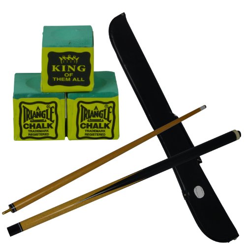 2 Piece Trade Quality 48 Inch Snooker / Pool Cue With Free Cue Case & 3 Free Triangle Green Chalks