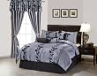 7 Pieces Grey and Black Embroidery Floral Comforter/bed-in-a-bag Set King Size Bedding