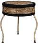 Rustic Rattan Look Small Display Stand - 14" Round Top Banana Leaf Wrapped Plant Stand Decorative Stool