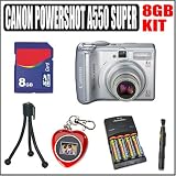cheap Canon Powershot A550 Reconditioned 7MP 4X 2 Inch LCD Silver Digital Camera + AA & AAA 2700mA Battery Charger w/ 4pk. Batteries + 8GB Memory Card + Mini Tripod + LCD Digital Picture Frame Keychain