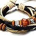 COOLSTEELANDBEYOND Multi-Strand Mens Leather Bracelet with Bead Strings Wrap Bracelet Wristband Black Brown White Tri-Tone