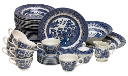 Churchill China Chelsea Blue Willow 45-Piece Dinnerware Set, Service for 8