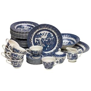 Churchill China Chelsea Blue Willow 45-Piece Dinnerware Set, Service for 8