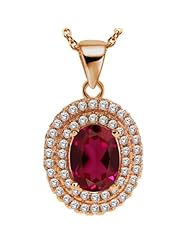 1.76 Ct Oval Red Created Ruby 925 Rose Gold Plated Silver Pendant