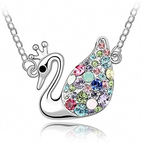 ANNYMORE Women's Crystal Pendant Short Necklace Queen Swan Mixed Colors Rhinestone