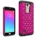 LG K7 Case, LG Tribute 5 Case, Speedup Slim Dual Layer Spot Diamond Hybrid Gel Rhinestone Bling Hot Pink Hard Armor Shell + Black Shock-Absorption Soft Silicone Inner Bumper Defender Case Cover