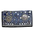 Denim Silver Beaded Checkbook Wallet Crafted from Vintage Denim, 7 1/2" x 4"