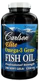 Carlson Labs Elite Omega-3 Gems Fish Oil 1250mg, 300 Softgels