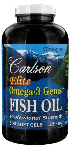 Carlson Labs Elite Omega-3 Gems Fish Oil 1250mg, 300 Softgels