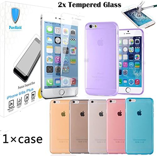 iPhone 6s Plus #1 Pure Shield® [3-Pack ]-SALE HIGHEST QUALITY Case Cover for iPhone 6/6s Plus Case With 2 Pcs Tempered Glass Screen protector for iPhone 6/6s 5.5" Glass &amp; Thin Clear Case (Purple)
