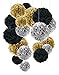 Tissue Paper Pom Poms, Cocodeko Paper Flower Ball for Birthday Party Wedding Baby Shower Bridal Shower Festival Decorations 18 Pcs - Black, Gold and Silver