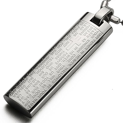 English Lord's Prayer and Cross Stainless Steel Small Pendant Necklace