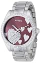 Fossil ES2153 Ladies Stainless Steel Red Dial Bracelet Watch With Stone Set Heart Detail