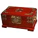 Handmade Wood Jewelry Box With Decorative Gold Plating & Red Felt Lining