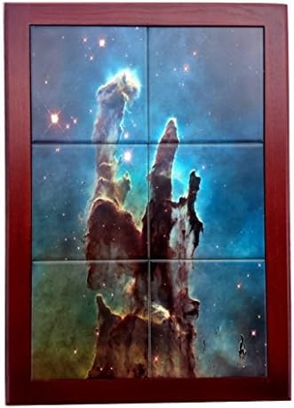 Tile Mural - Pillars of Creation - Taken from the Hubble Telescope 12x18 Inches Oak Framed