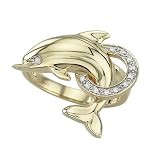 14K Yellow Gold 0.05 ct. Diamond Dolphin Ring