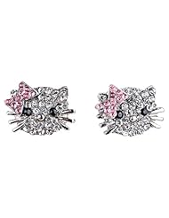 Silver Little Girls Stud Earrings - Jewelry for Girls Are Always Popular Gifts and Will Make Any Princesss Heart Beat Faster - This Cute Pair of Earrings Is Studded with Clear and Pink Rhinestones to Add Fashionable Bling to Little Girl Outfits