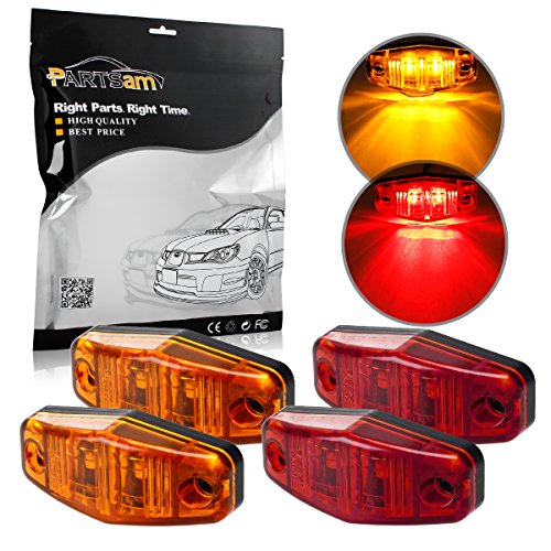 Partsam 4x LED Light Red/Amber Surface Mount Clearance Universal Side Marker Trailer Assembly