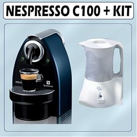 Nespresso C100TB (Twilight Blue) Essenza Single-Serve Automatic Espresso Machine w/ Froth Au Lait Fal-W Frothing Unit