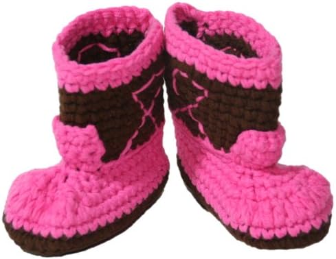 Handmade Crochet Baby Cowboy Booties / Shoes (0-3M, Brown & Hot Pink)